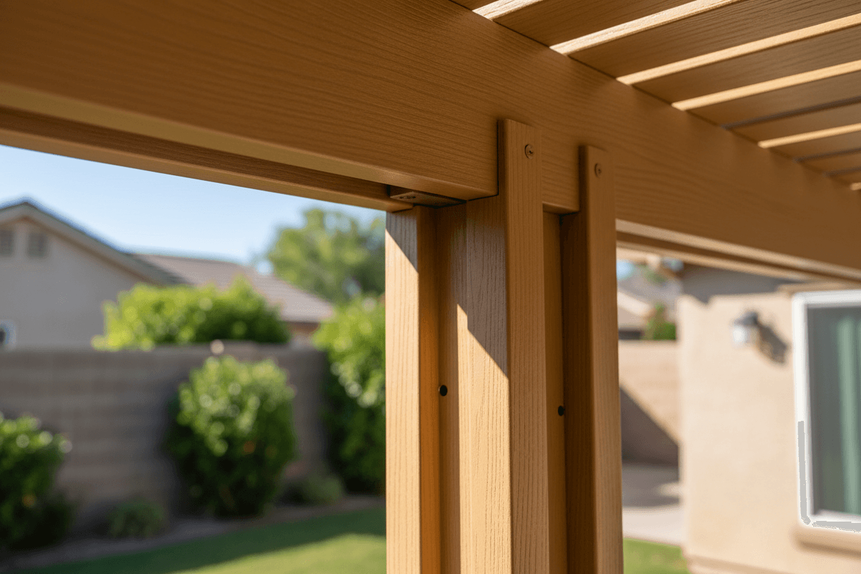 Close-up of Alumawood patio cover material showing texture and quality